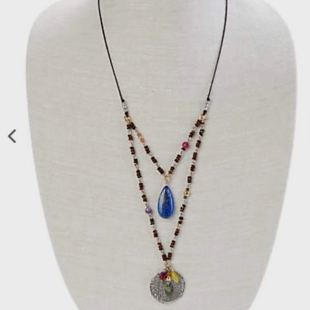 J. Jill Elegant Beaded Necklace with Blue and Silver Accents on cord